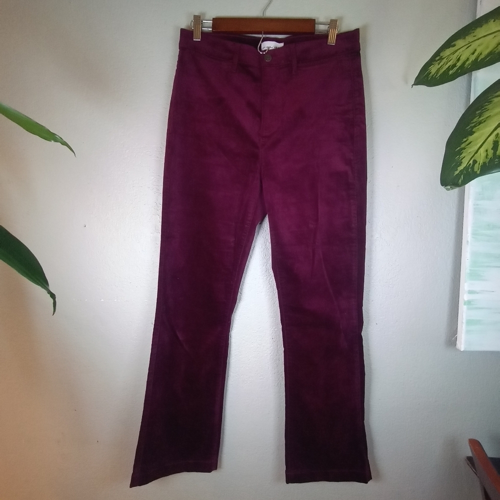 Loft Velvet Cranberry Burgundy Red Flare Holiday Christmas Festive Pant 8